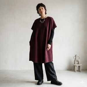 Moyuru Burgundy Oversized Tunic Dress Womens One Size Japanese Avant Garde